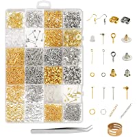 Accesorios de pendiente y bisutería metal ZoomSky 2418 pcs oro y plateado con tapones goma y ganchos para hacer…